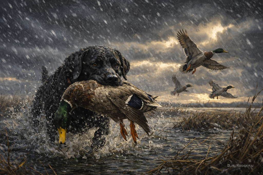 Black Lab "Against The Storm" - Print on Canvas
