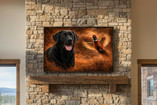 Black Lab & Pheasant - Print on Canvas