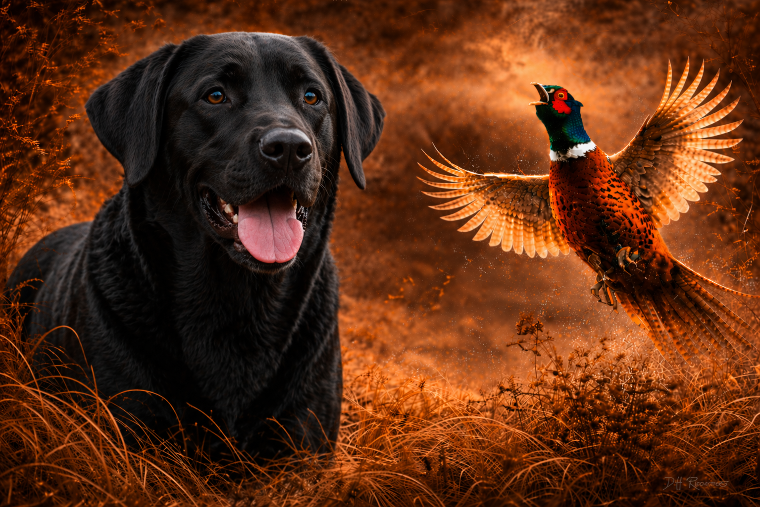Black Lab & Pheasant - Print on Canvas