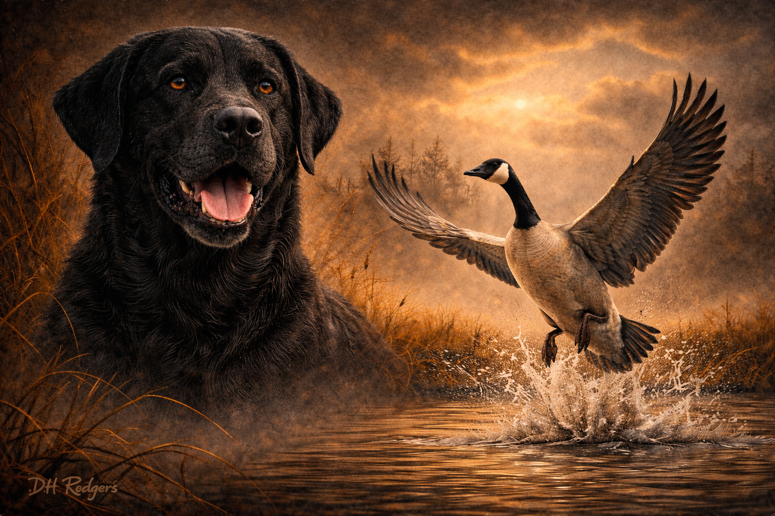 Black Lab & Canada Goose - Print on Canvas