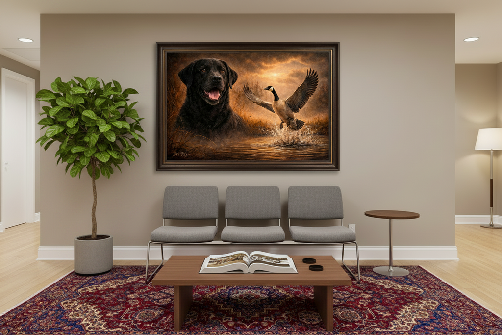 Black Lab & Canada Goose - Print on Canvas