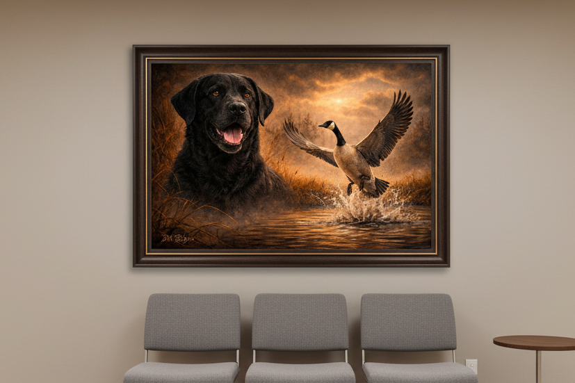 Black Lab & Canada Goose - Print on Canvas
