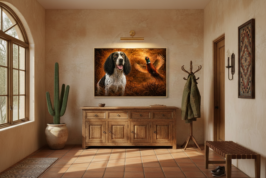 Black & White Springer & Pheasant - Print on Canvas