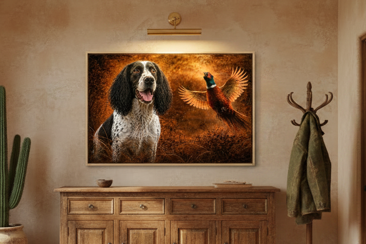 Black & White Springer & Pheasant - Print on Canvas