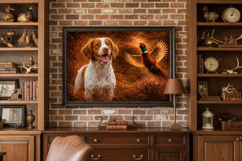 Brittany Spaniel & Pheasant - Print on Canvas