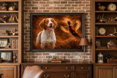 Brittany Spaniel & Pheasant - Print on Canvas