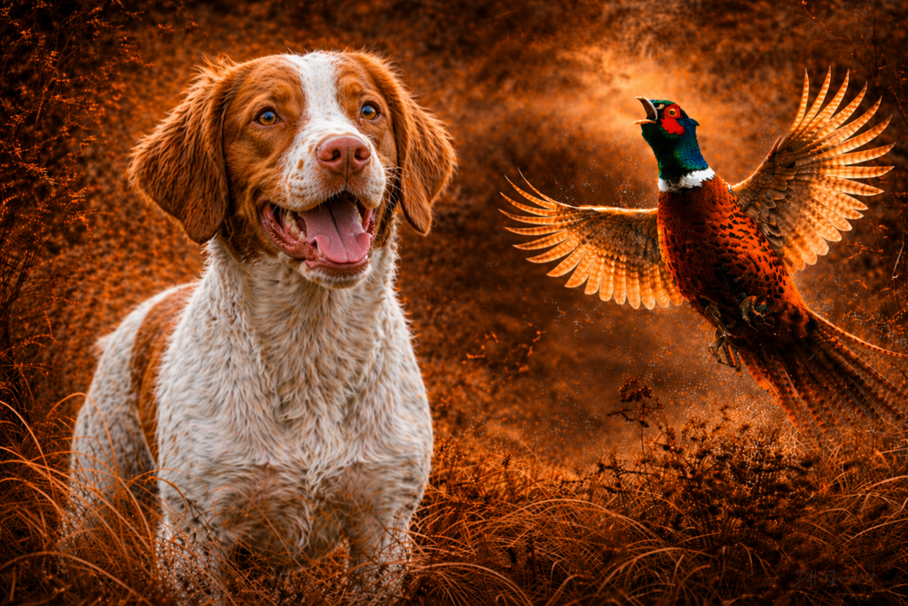 Brittany Spaniel & Pheasant - Print on Canvas