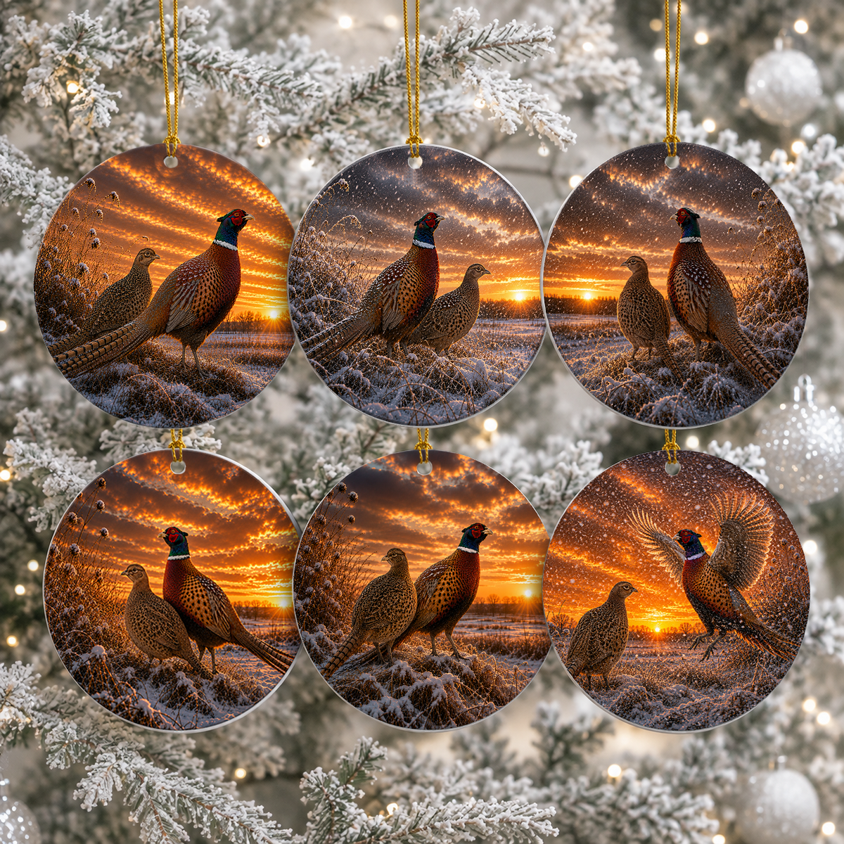 Ceramic Ornaments - Pheasants, Set of 6