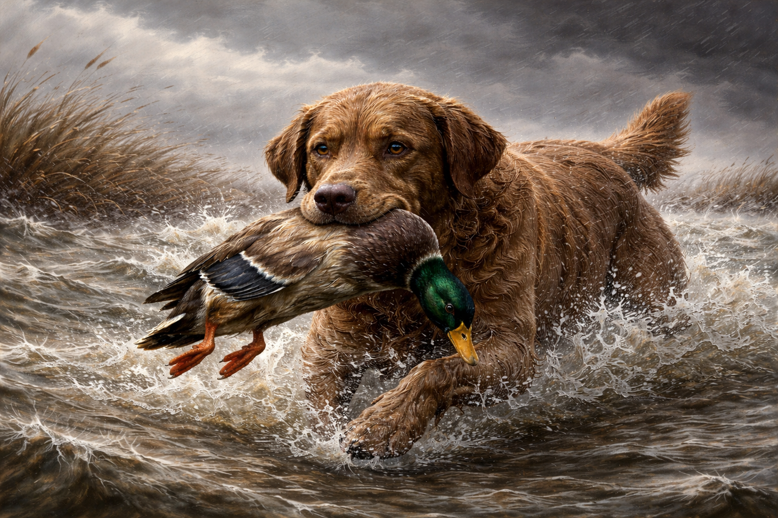 Chesapeake Bay Retriever "Last Retrieve Of The Day" - Print on Canvas