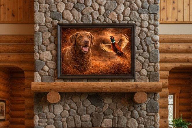 Chesapeake Bay Retriever & Pheasant - Print on Canvas