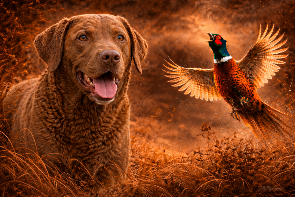 Chesapeake Bay Retriever & Pheasant - Print on Canvas