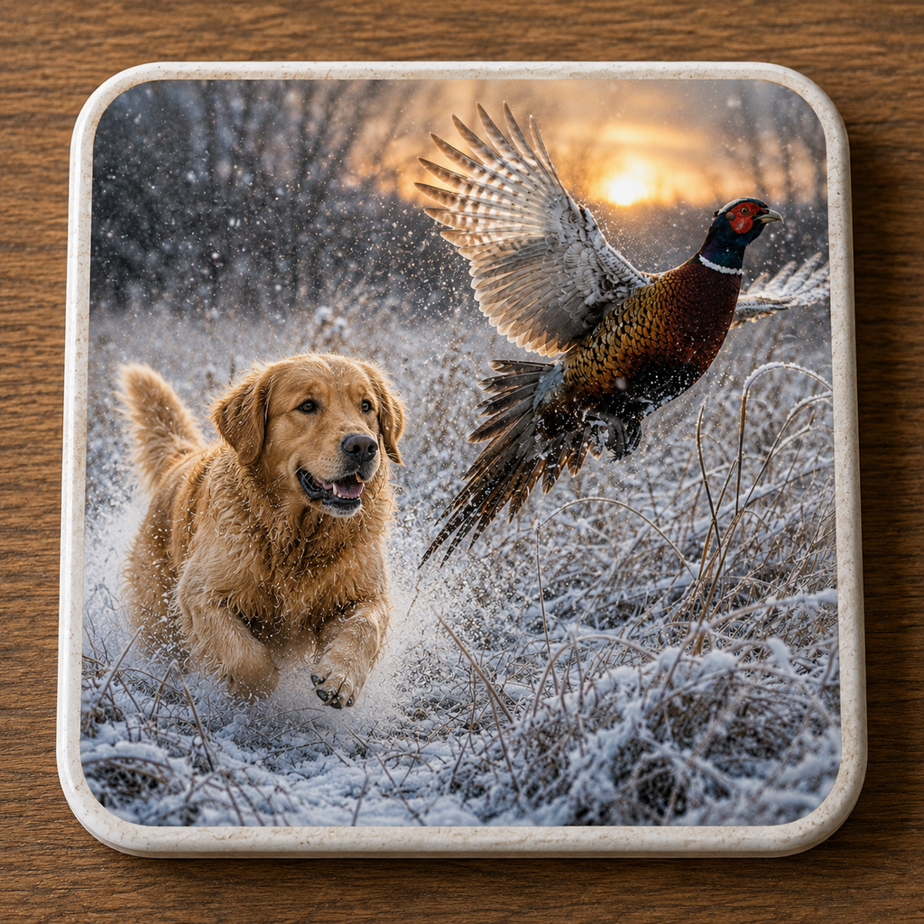 Ceramic Coasters - Golden Retriever & Pheasants, Set of 4
