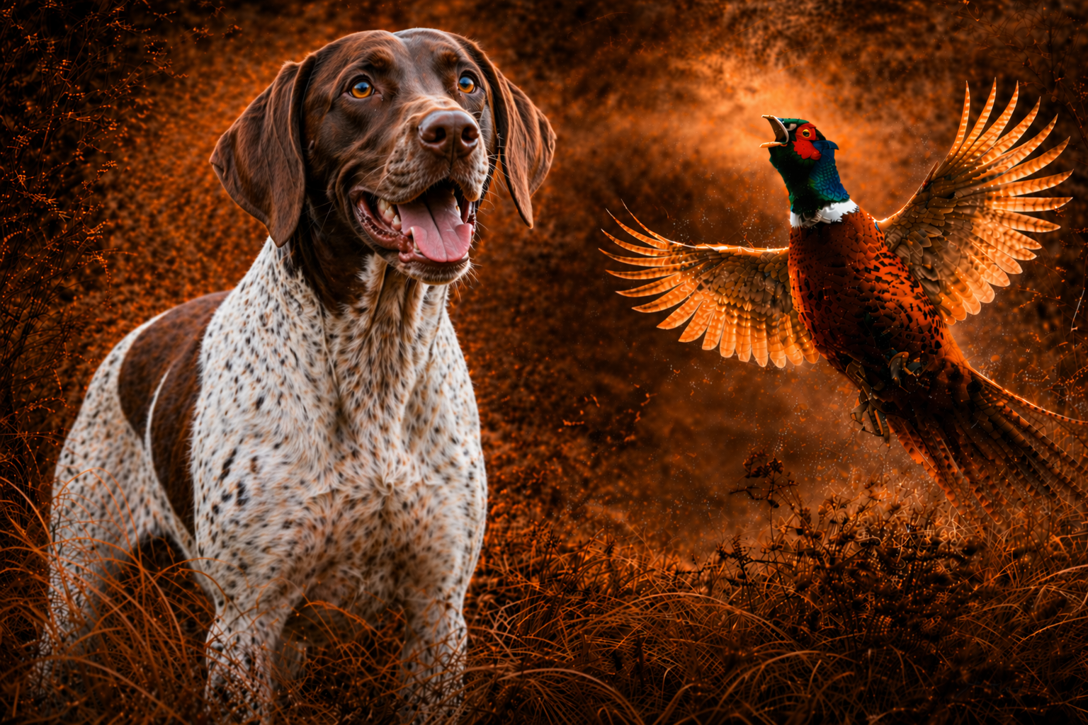 German Shorthair Pointer & Pheasant - Print on Canvas