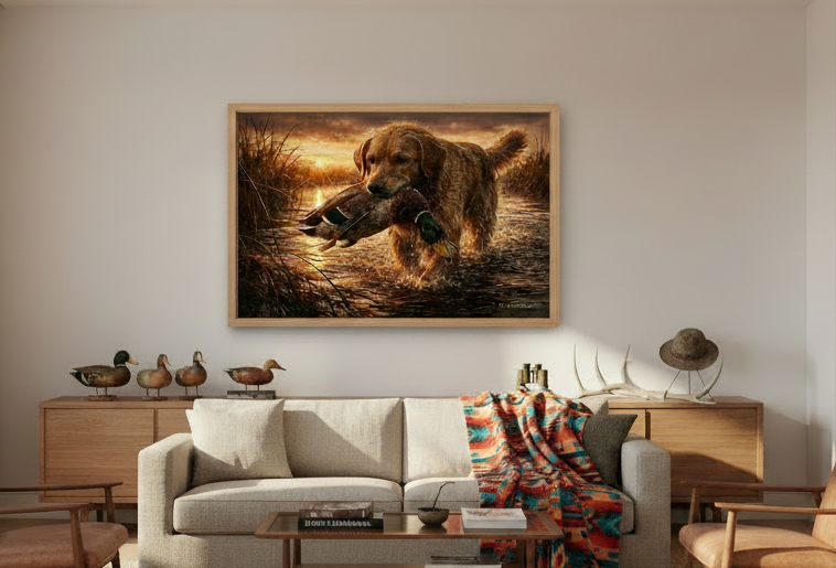 Golden Retriever "At Sundown" - Print on Canvas