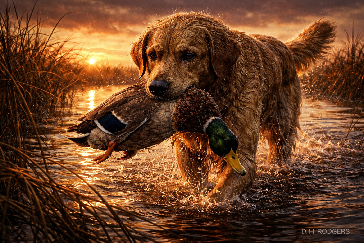 Golden Retriever "At Sundown" - Print on Canvas