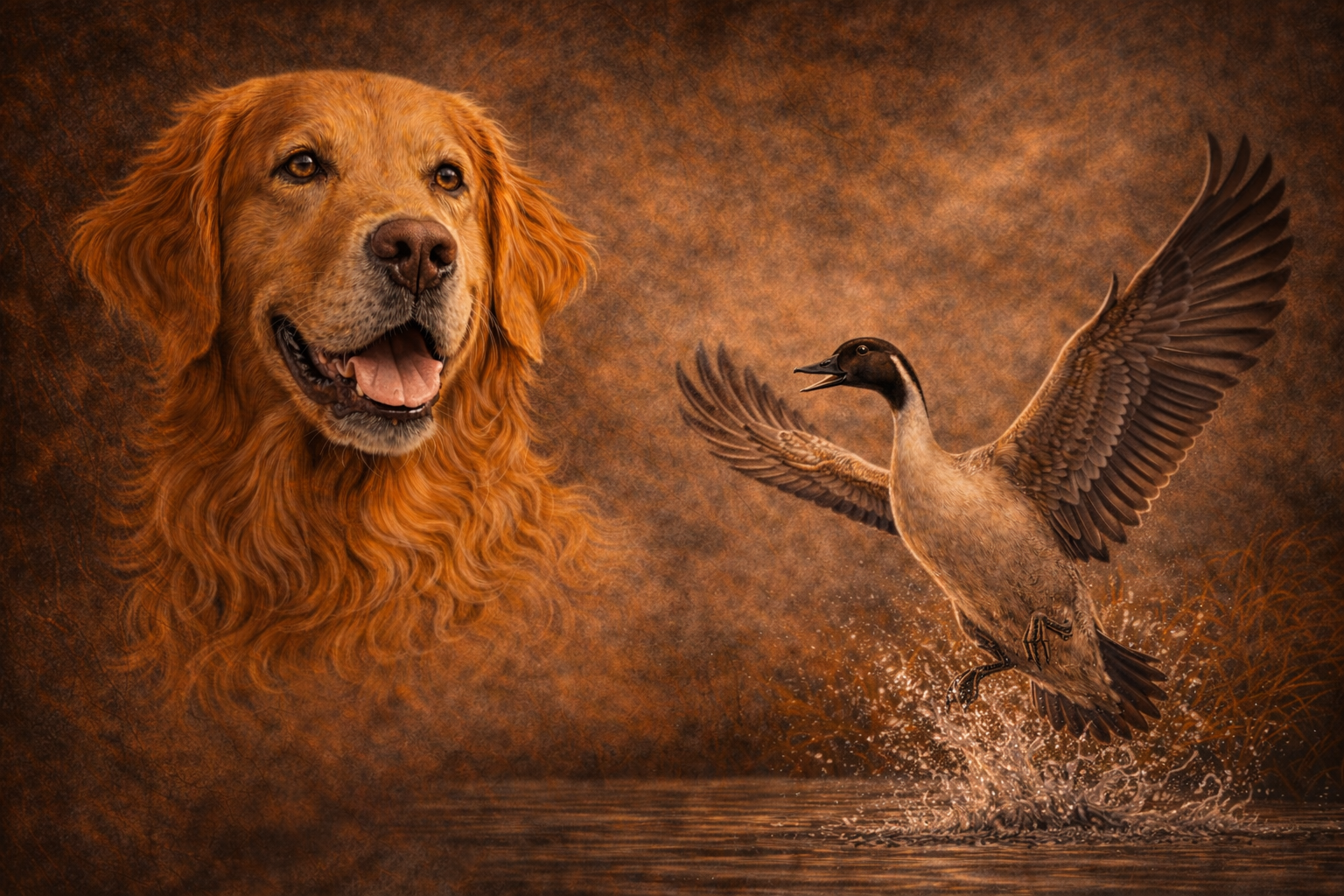 Golden Retriever & Pintail Duck - Print on Canvas