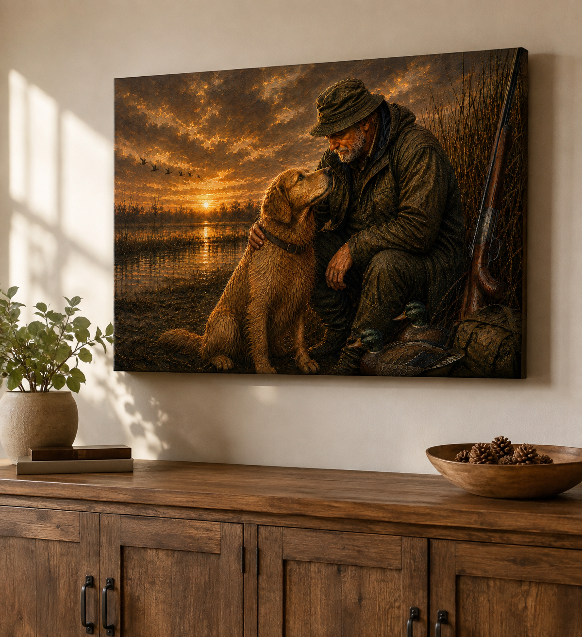 Golden Retriever & Duck Hunter - Print on Canvas