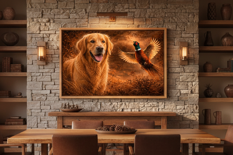 Golden Retriver & Pheasant - Print on Canvas