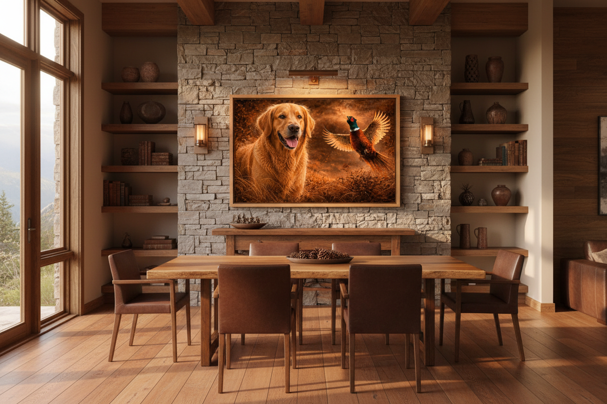 Golden Retriver & Pheasant - Print on Canvas