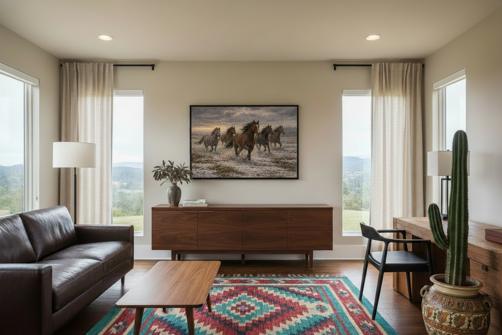 Mustangs On The Move - Print On Canvas