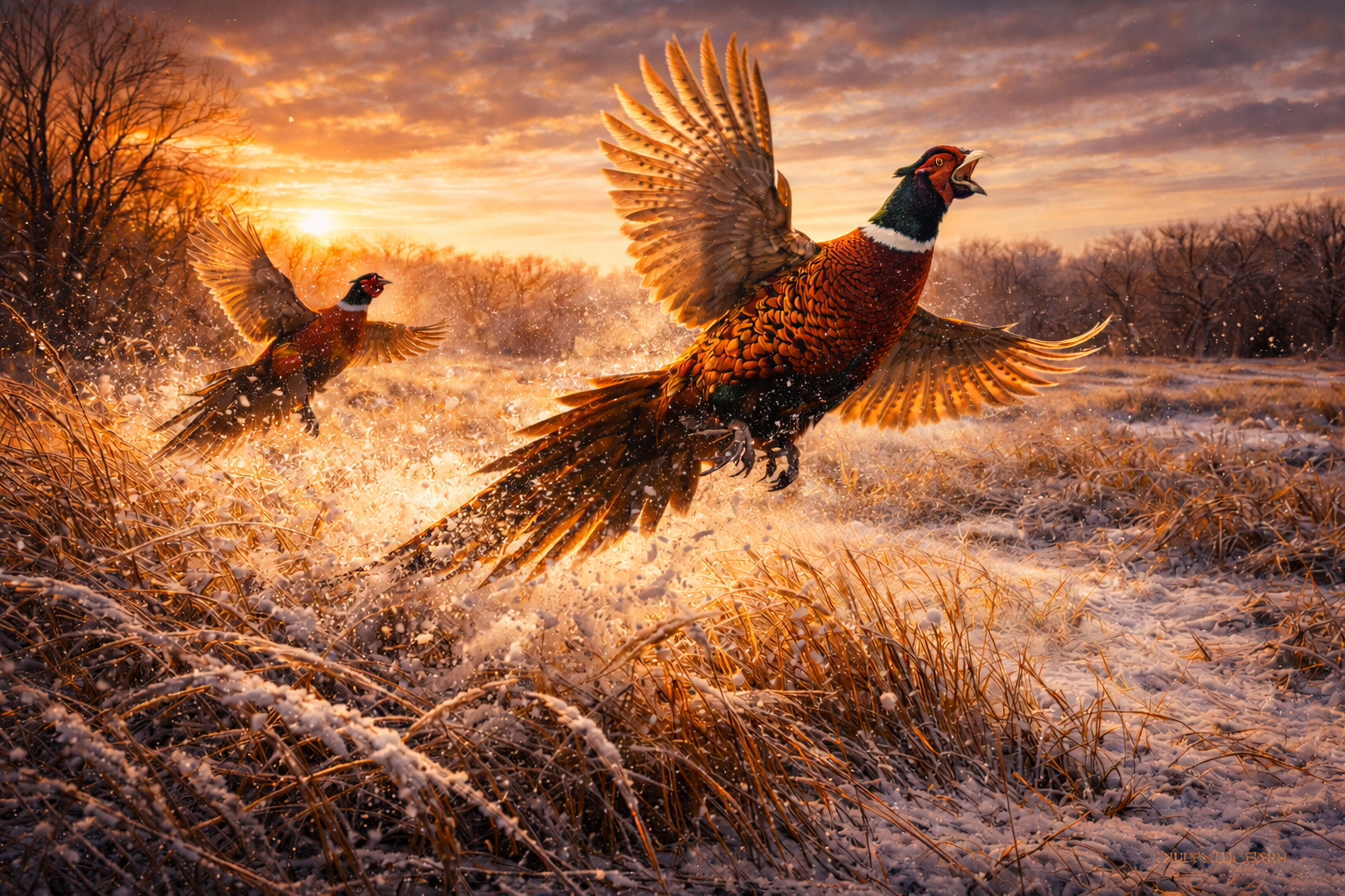 Ring-Necked Pheasant "Flush At First Light" - Print On Canvas