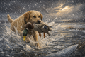 Yellow Lab "Breaking Ice" - Print on Canvas