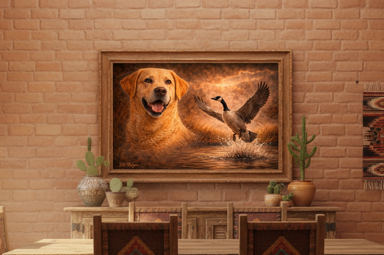Yellow Lab & Canada Goose - Print on Canvas