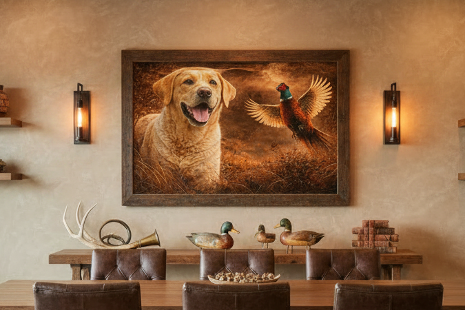 Yellow Lab & Pheasant - Print on Canvas