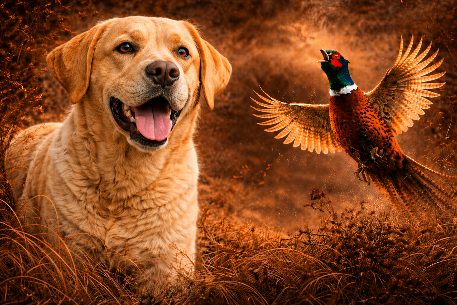 Yellow Lab & Pheasant - Print on Canvas